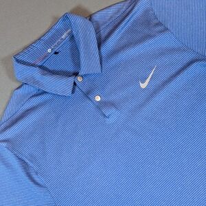 Nike Tiger Woods Collection Polo Shirt Men's Medium Blue Stripe Golf Performance